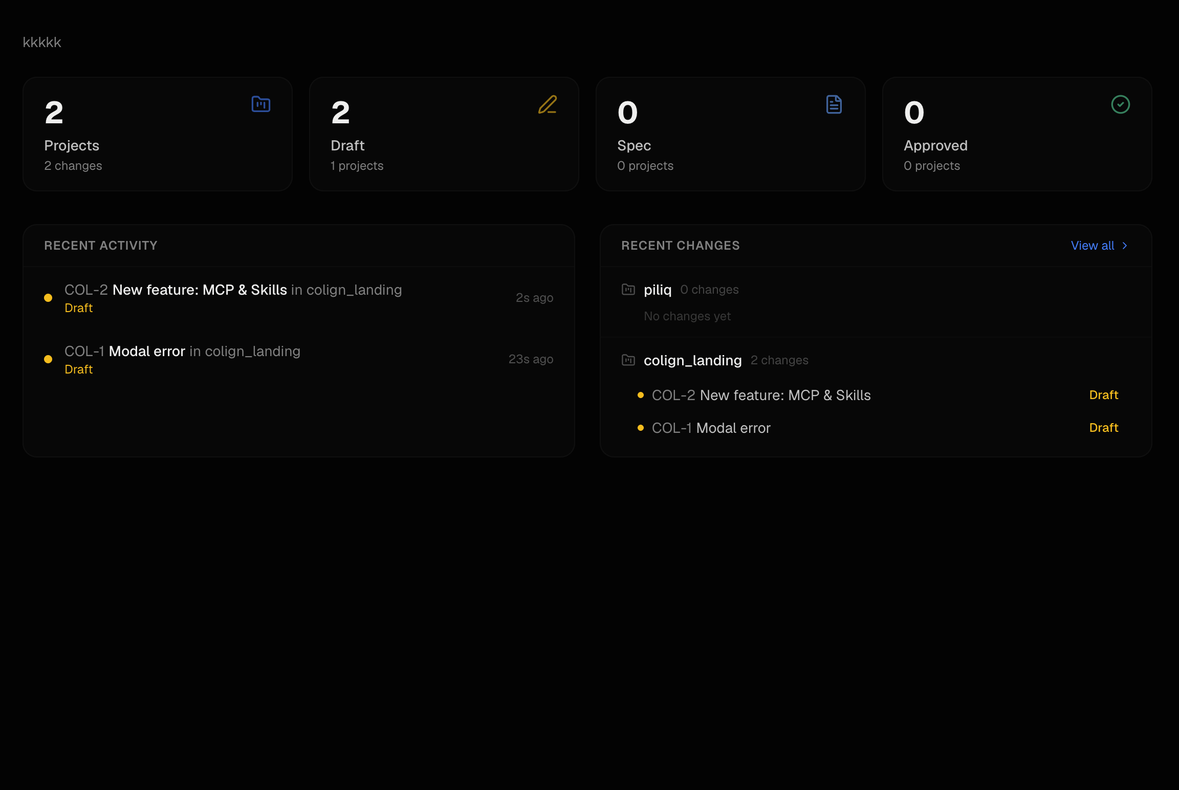 Colign dashboard with project overview